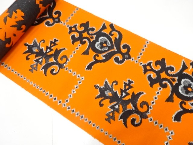 アンティーク　花更紗模様織り出し　八寸帯地反物